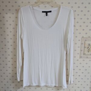 New York & Company Cream Ribbed 3/4 Sleeve Blouse